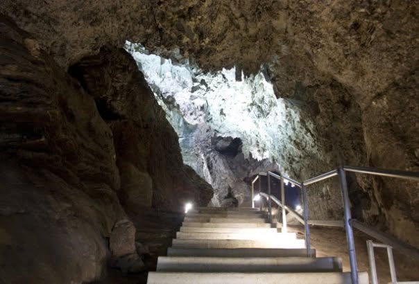 Sterkfontein Caves — lit stairway into the cavern