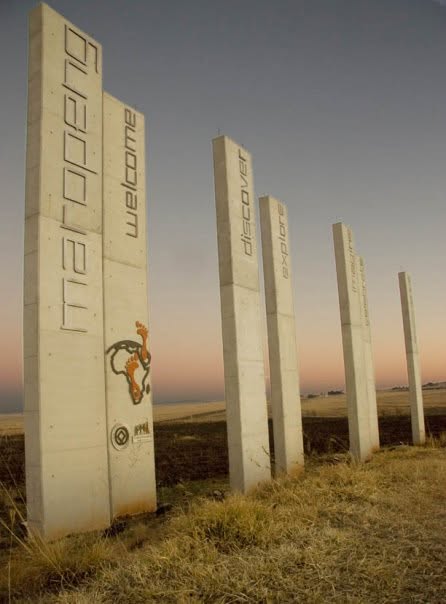Maropeng — welcome monoliths at the site entrance
